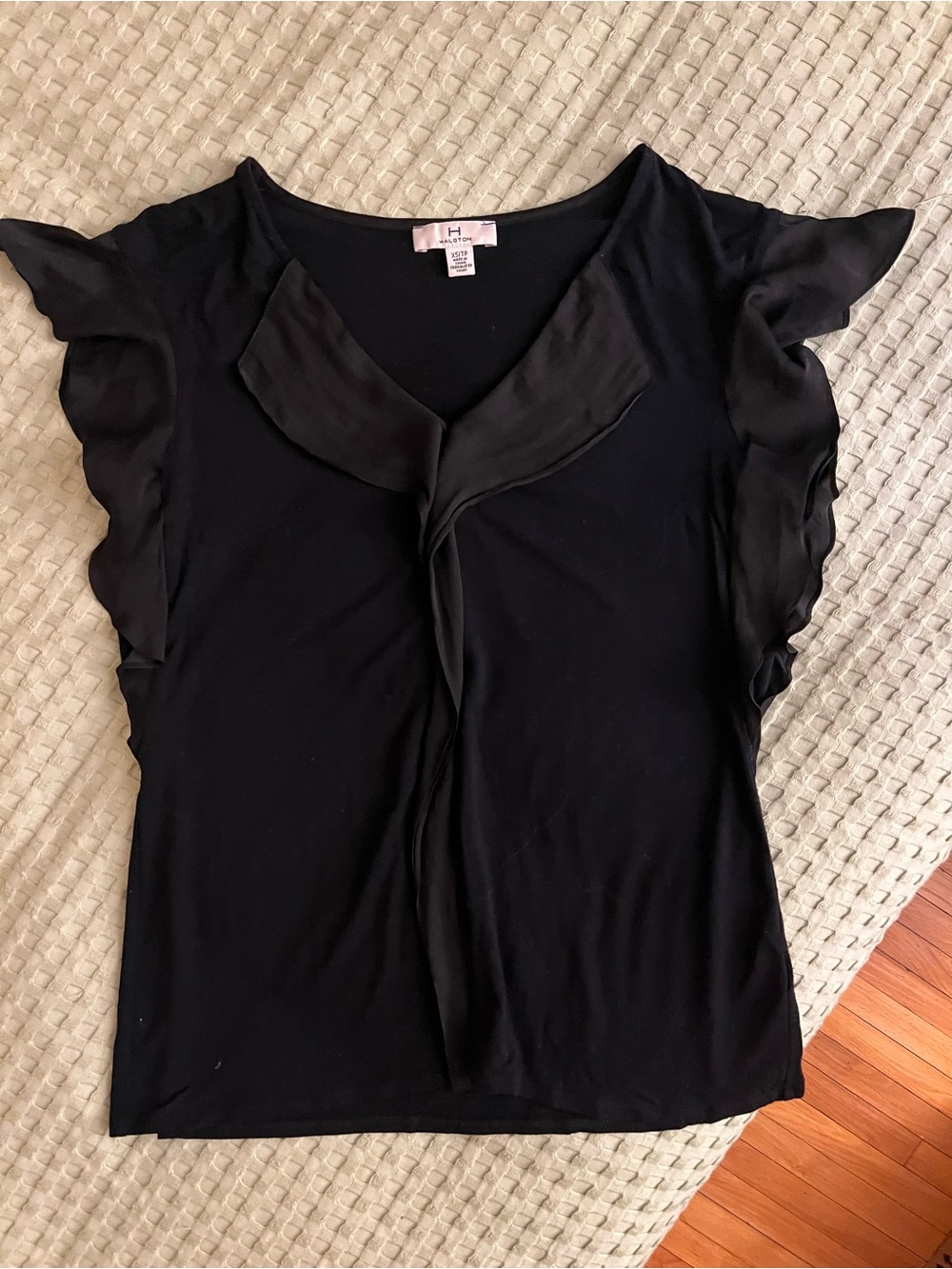 Halston Heritage Black Ruffle Sleeve Blouse XS